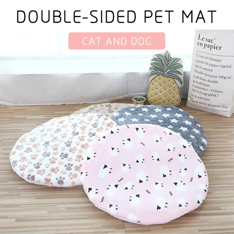 Soft Pet Dog Mat Bed Sofa Cushion Cotton Washable Round Pet Blanket Double-sided Warm Sleeping Beds For Small Medium Dogs Cats