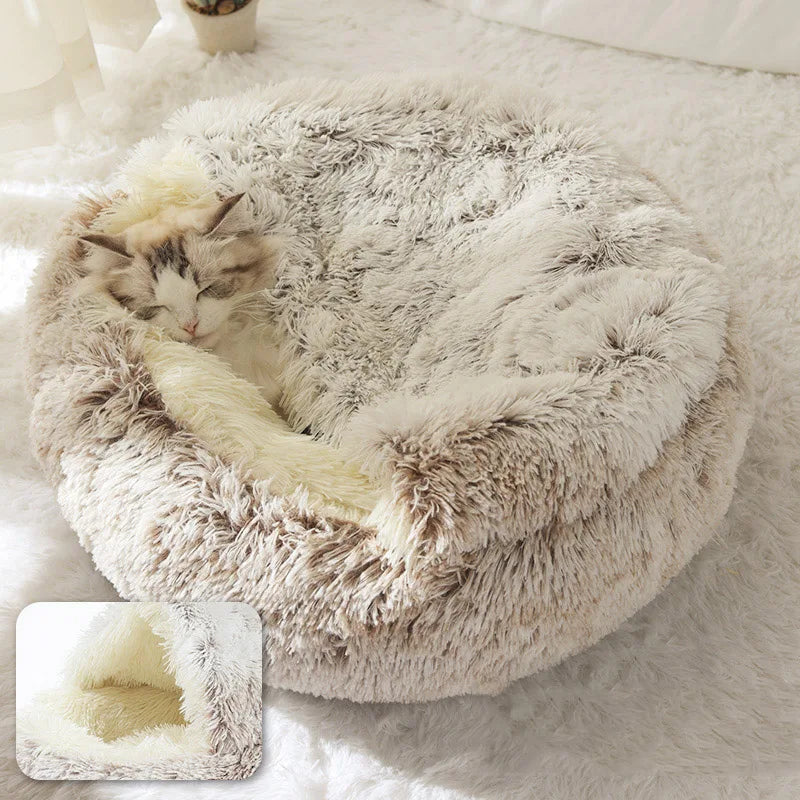 Plush Cat Bed Warm Soft Bed for Cats Small Dogs Round Pet Nest House With Lid Kitten Cave Puppy Kennel Cushion Cat Accessories