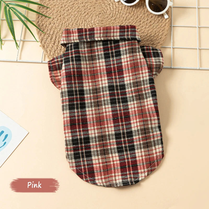 Plaid Pet Polo Shirt - Soft All-Season Holiday Outfit for Small Dogs & Cats