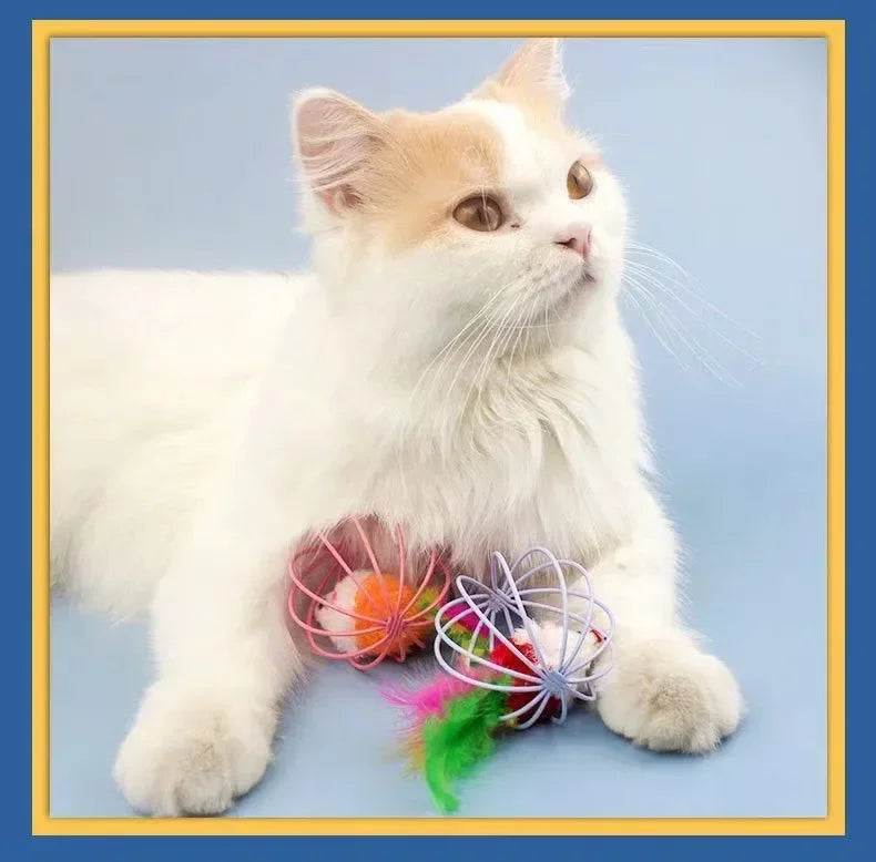 Funny Feather Mice Ball Cage For Kitten Creative Playing Toys Pet Products Play Cat Mouse Toy