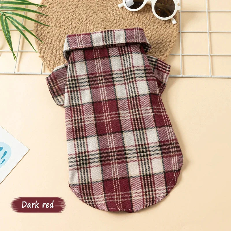 Plaid Pet Polo Shirt - Soft All-Season Holiday Outfit for Small Dogs & Cats