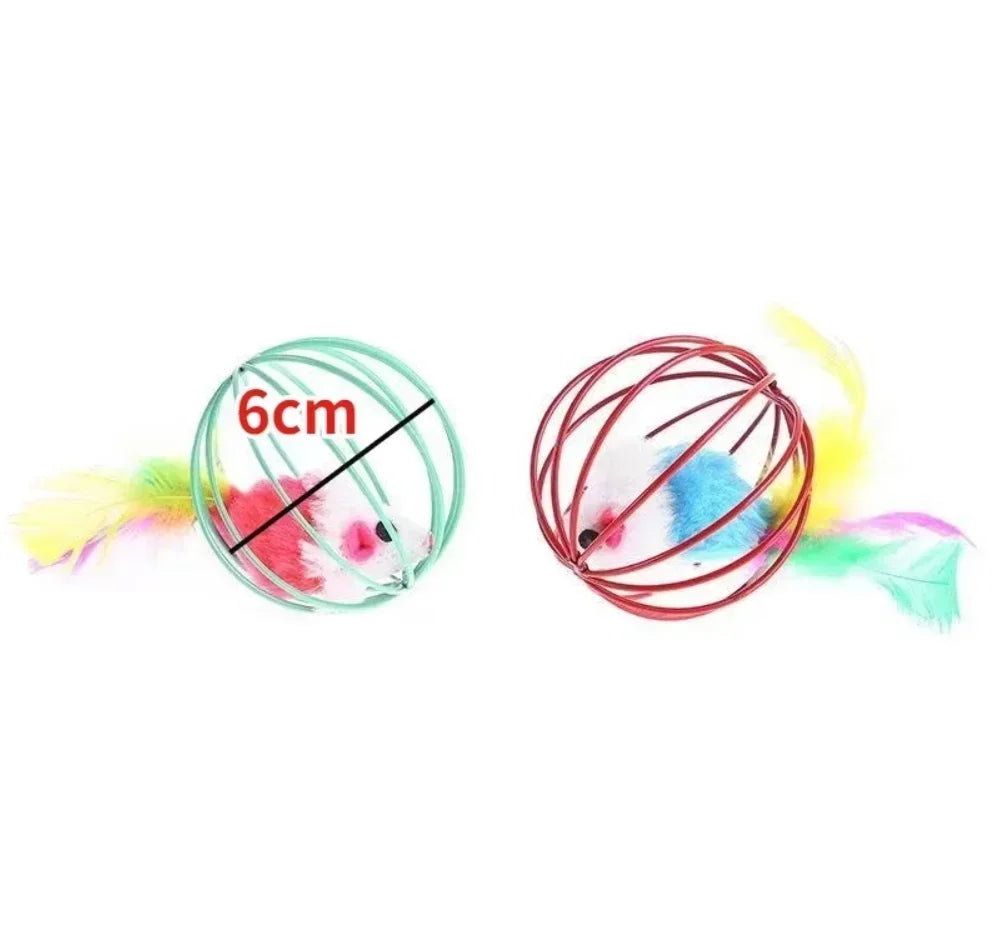Funny Feather Mice Ball Cage For Kitten Creative Playing Toys Pet Products Play Cat Mouse Toy