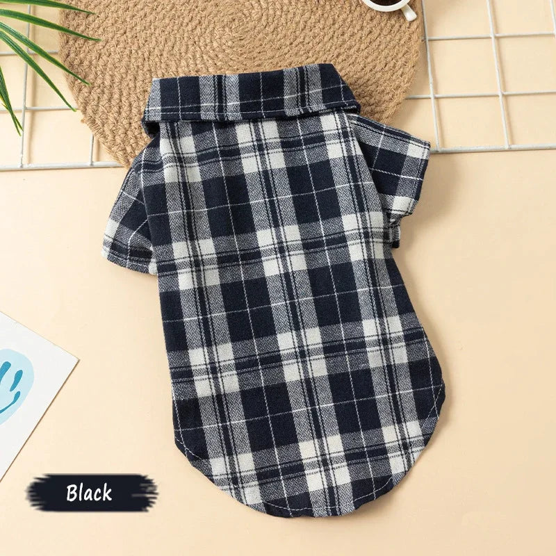 Plaid Pet Polo Shirt - Soft All-Season Holiday Outfit for Small Dogs & Cats