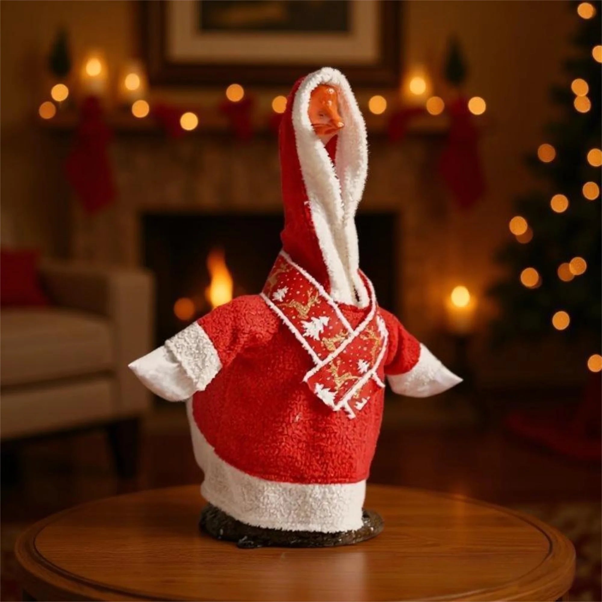 Festive Christmas Goose Costume with Hood and Scarf for Outdoor Lawn Decor Holiday Patio Goose Outfit Display