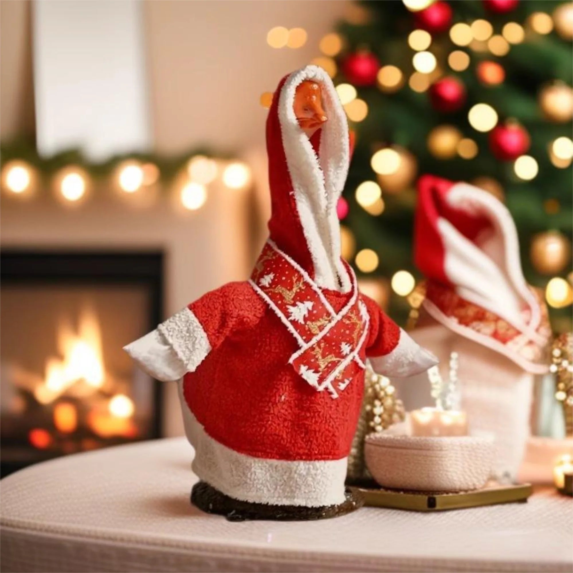 Festive Christmas Goose Costume with Hood and Scarf for Outdoor Lawn Decor Holiday Patio Goose Outfit Display