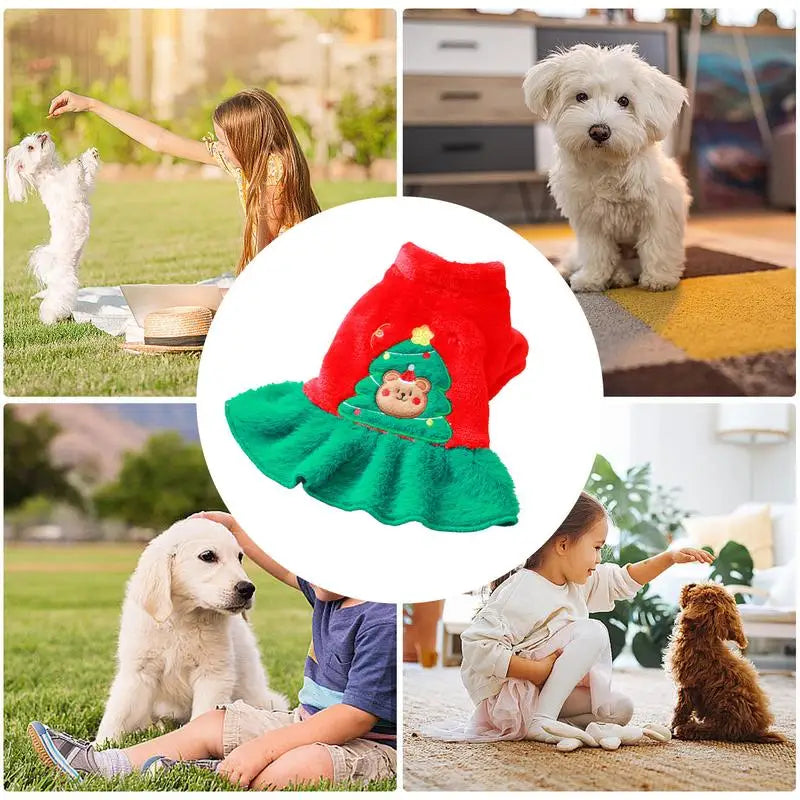 Christmas Pet Dress for Small Middle Dogs Christmas Tree Dress Xmas Clothes new years warm autumn winter Outfits pet supplies