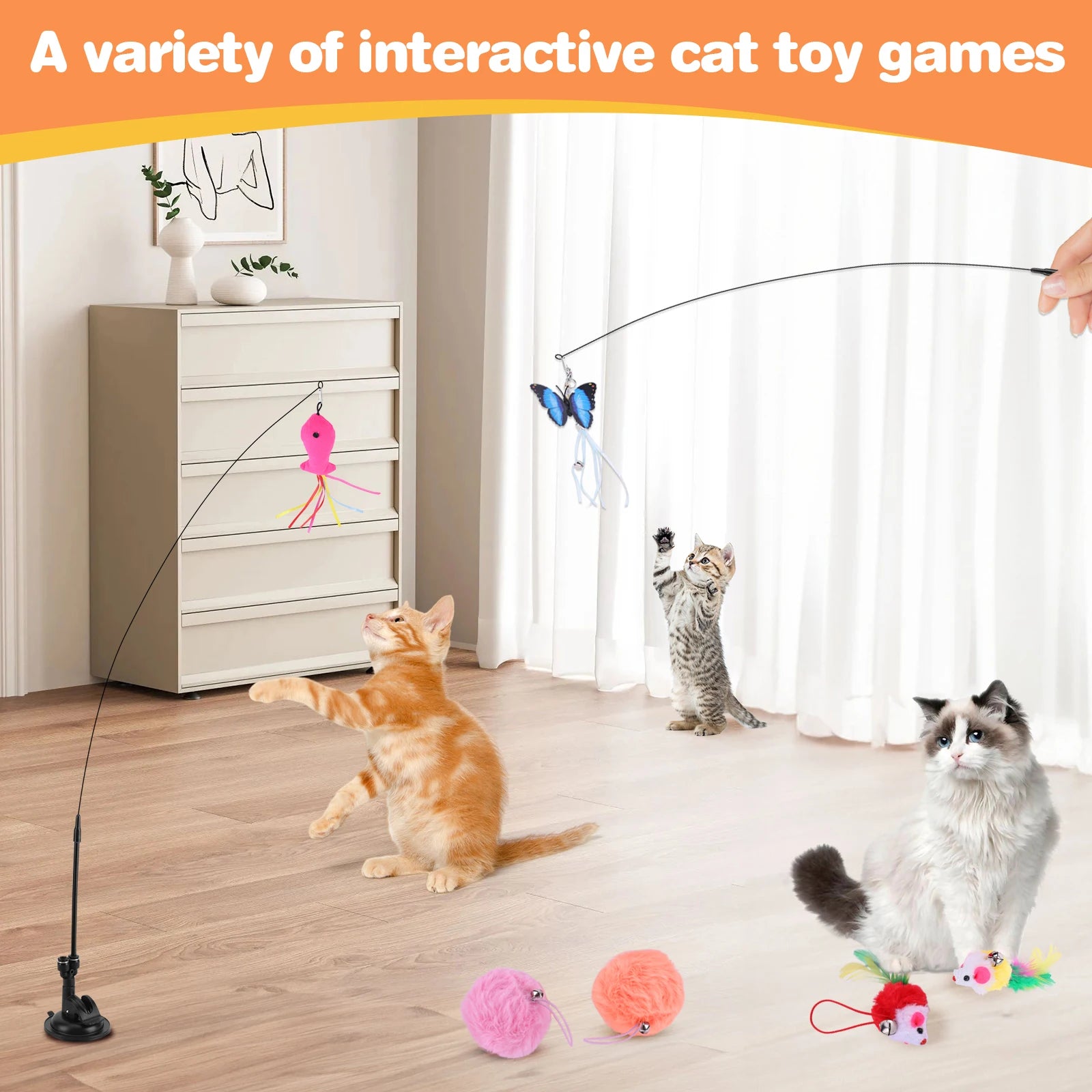 Pet Kitten Toys Variety Cat Toy Combination Set Cat Toy Detachable Teaser Stick Set Interactive Cat Toy for Cat Accessories