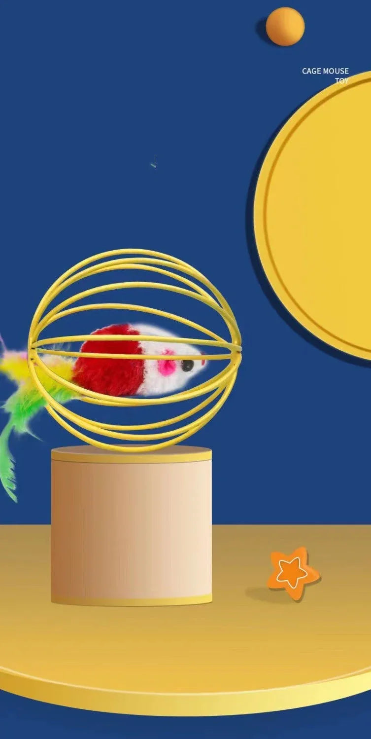 Funny Feather Mice Ball Cage For Kitten Creative Playing Toys Pet Products Play Cat Mouse Toy