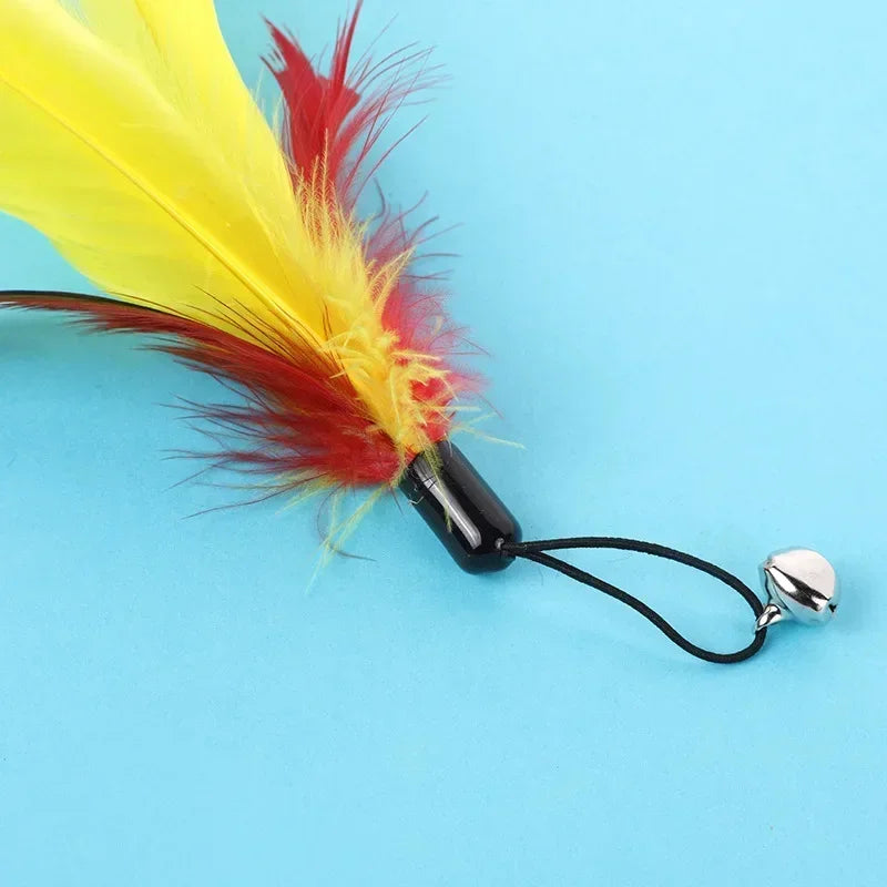 Pet Cat Toy with Bell Color Feather Toy Fishing Rod Replacement Head Feather Funny Cat Toy Cat Interactive Toys