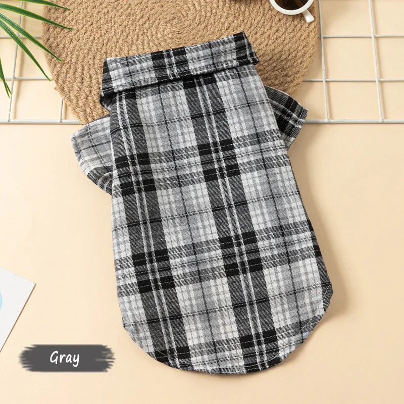 Plaid Pet Polo Shirt - Soft All-Season Holiday Outfit for Small Dogs & Cats