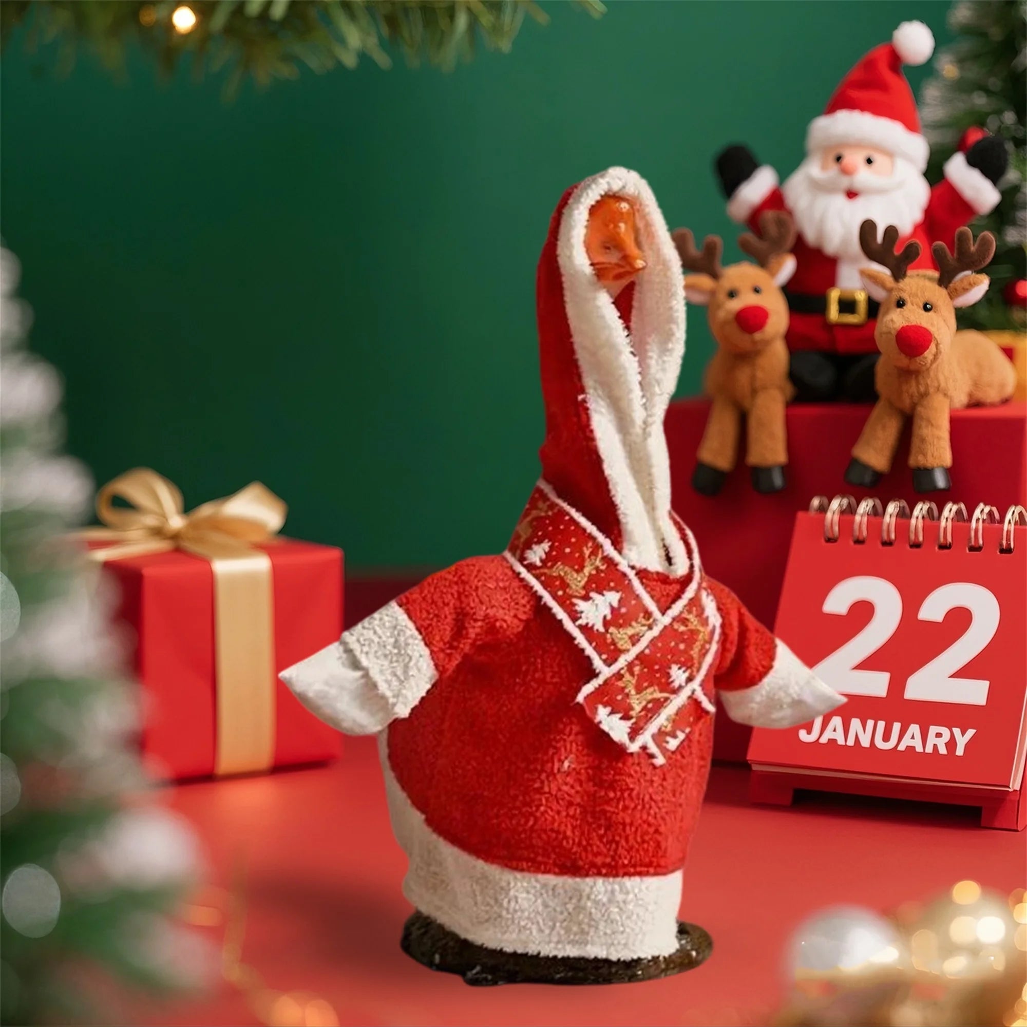 Festive Christmas Goose Costume with Hood and Scarf for Outdoor Lawn Decor Holiday Patio Goose Outfit Display