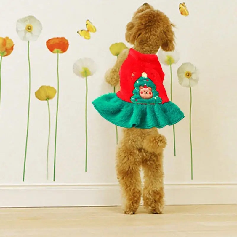 Christmas Pet Dress for Small Middle Dogs Christmas Tree Dress Xmas Clothes new years warm autumn winter Outfits pet supplies