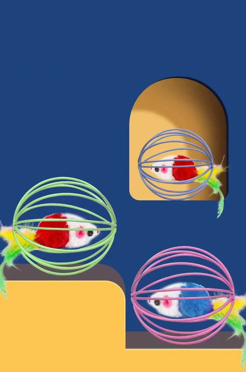 Funny Feather Mice Ball Cage For Kitten Creative Playing Toys Pet Products Play Cat Mouse Toy