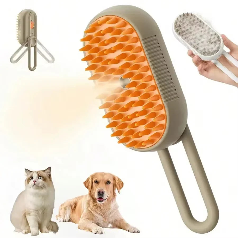 Electric Pet Grooming Brush 3-in-1 – Steamy Massage Brush for Dogs & Cats, Hair Removal Deshedder with Spray Function