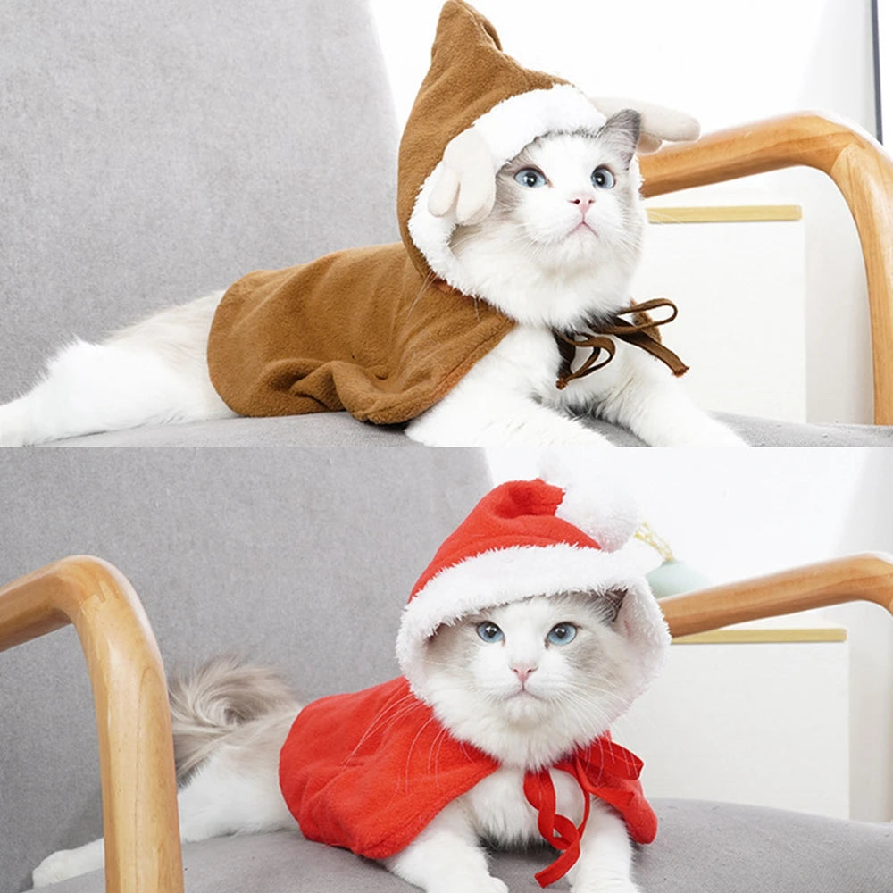 Pet Cat Dog Cape Change Into Santa Cape Deer Red Riding Hood Warm Plush Kawaii Comfortable Windproof Repeat Costume