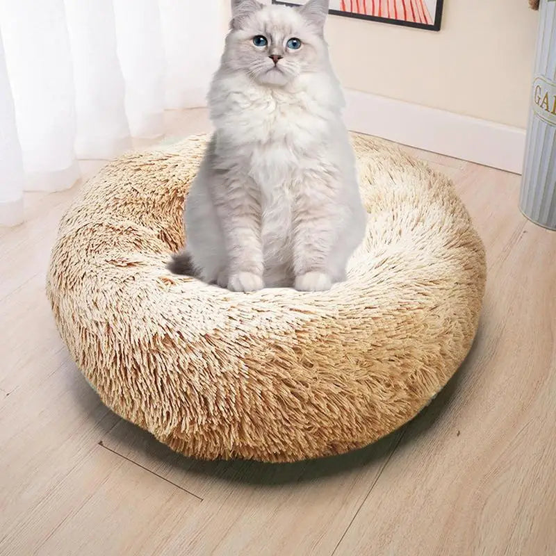 Round Dog Bed House Dog Mat Long Plush Cats Nest USB Heating Dog Basket Pet Cushion Soft Sleeping Pets Winter Warmth Supplies
