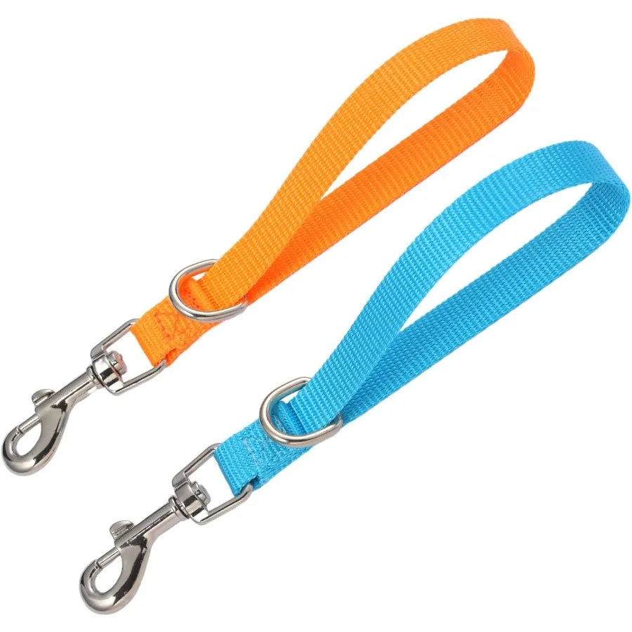 Short Dog Leash 2PCS Traffic Leashes 8" Pet Lead Training Pets Leads Dogs Grab Tab Orange and Sky Blue Dog Lead for Indoor Outd