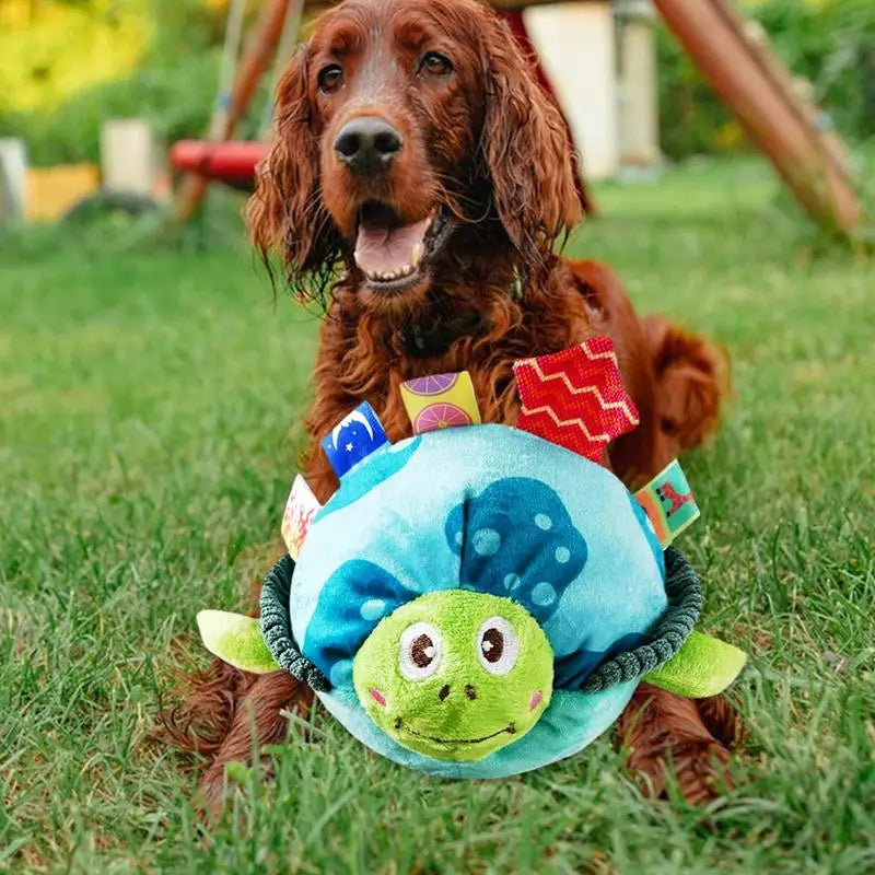 Plush Squeaky Dog Toys Tough Squeaky Teeth Toys For Pet Puppy Cute Turtle Ball Shape Design Interactive Stuffed Pet Dog Chew