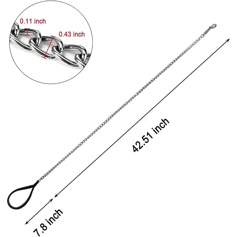 Chain Dog Leash 4FT Heavy Duty Chain Link Dog Leash Anti Chew Durable Chain Leash with Black Comfortable Soft Padded Handle for