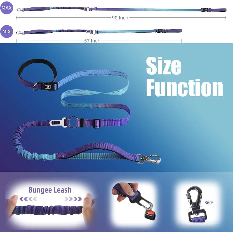 Handree Dog Leash with Bungee for Large Dogs Waist Belt and Car Seat Bel Blue