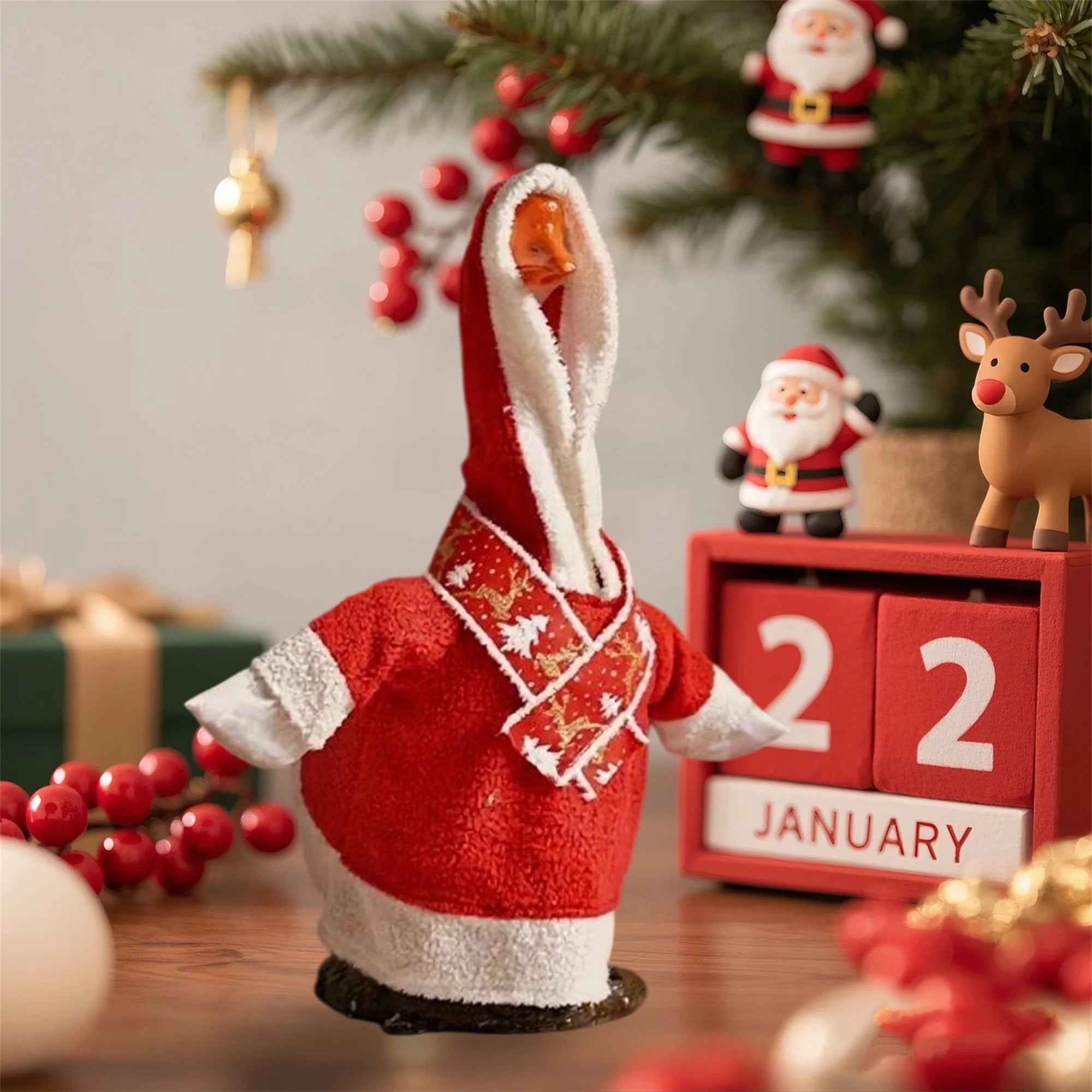 Festive Christmas Goose Costume with Hood and Scarf for Outdoor Lawn Decor Holiday Patio Goose Outfit Display