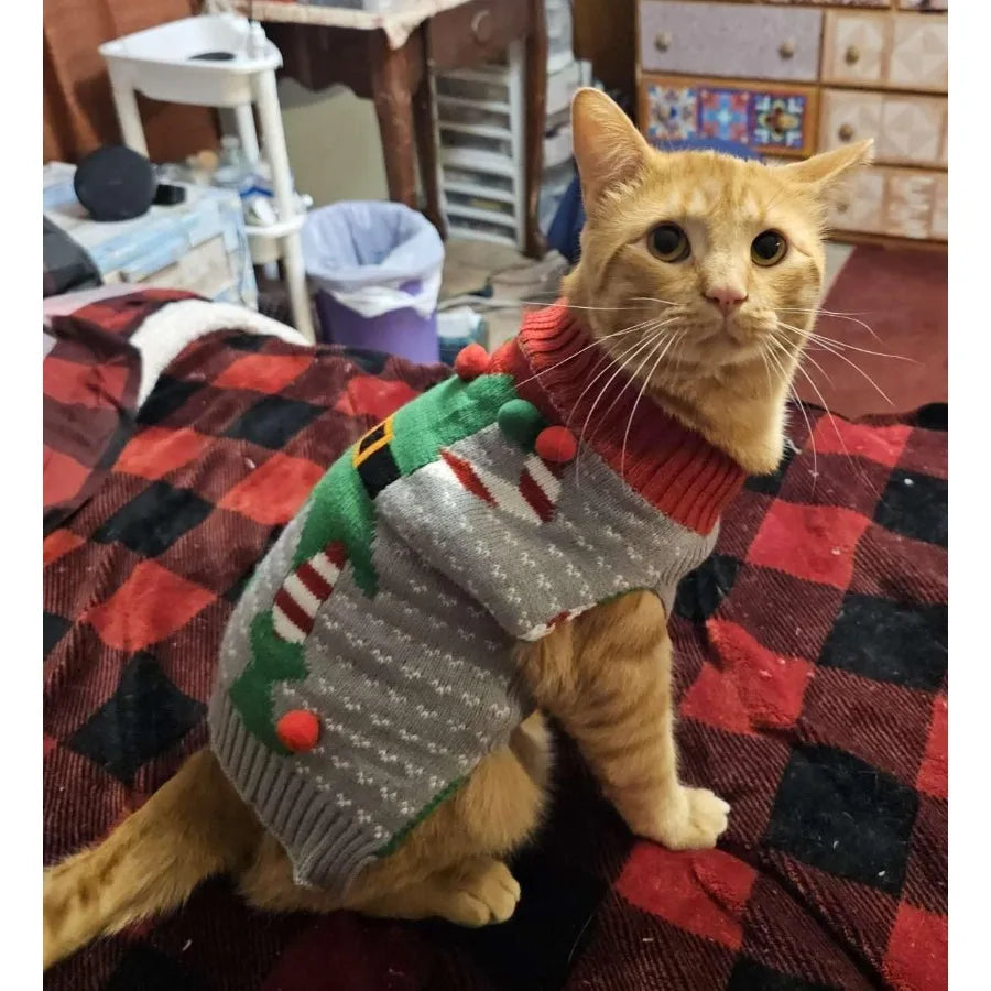 Cat Christmas Sweater Small Pet Dog Xmas Santa Claus Knitwear Warm Clothes Clown XSmall