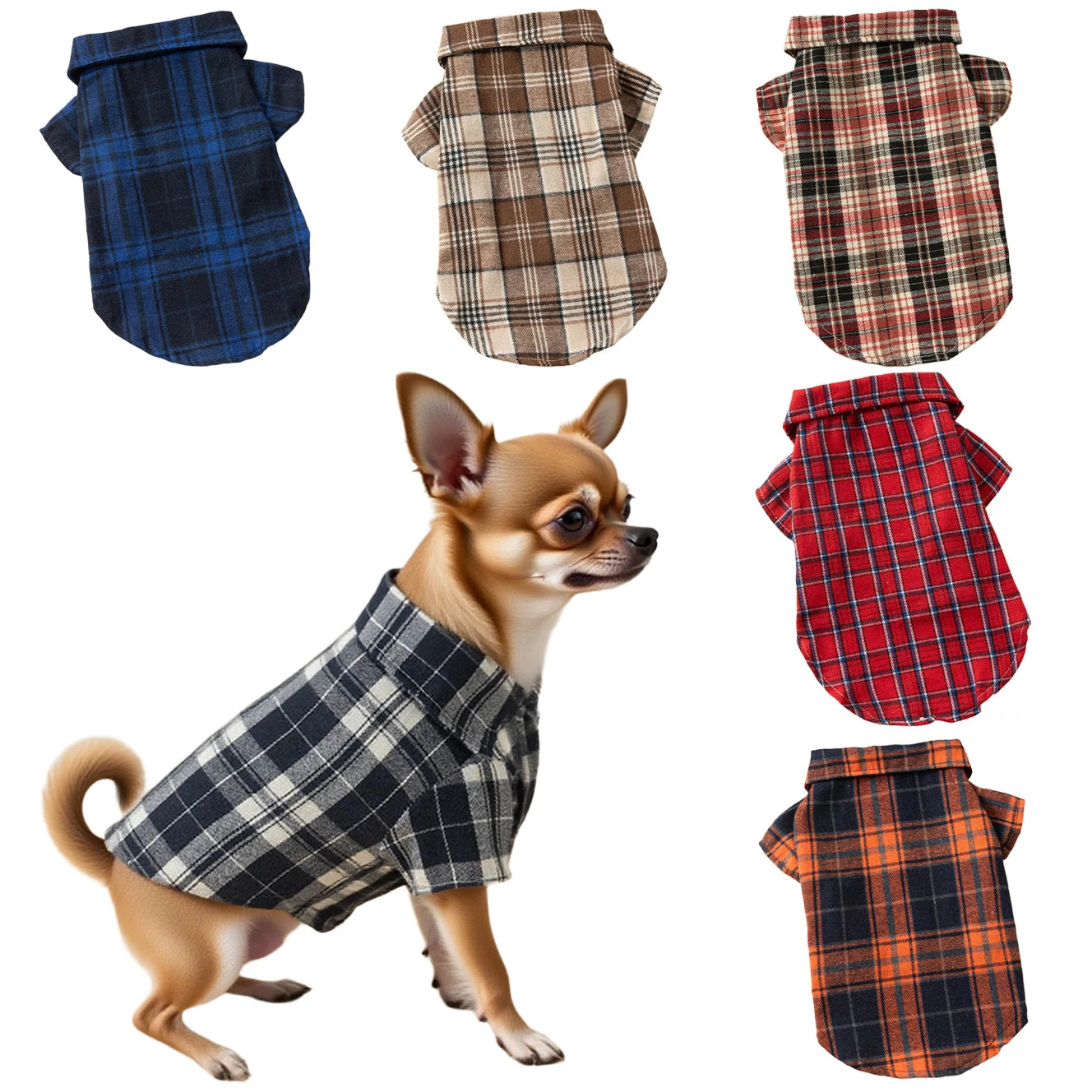 Plaid Pet Polo Shirt - Soft All-Season Holiday Outfit for Small Dogs & Cats