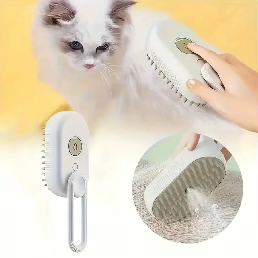 Electric Pet Grooming Brush 3-in-1 – Steamy Massage Brush for Dogs & Cats, Hair Removal Deshedder with Spray Function