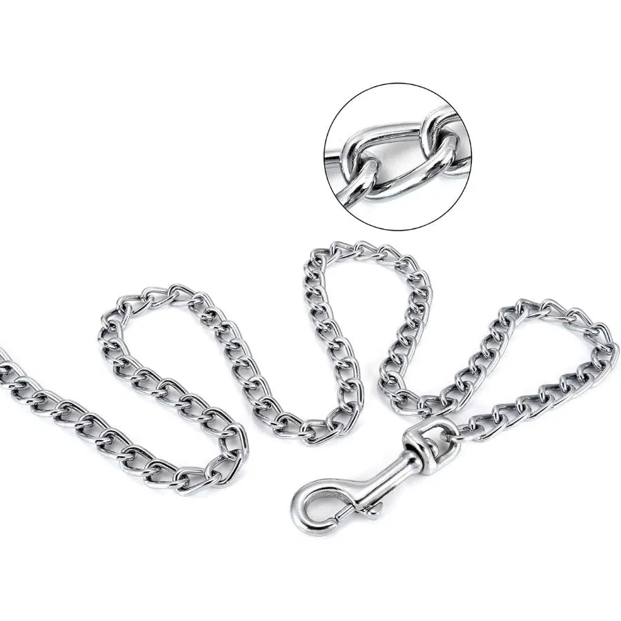 Chain Dog Leash 4FT Heavy Duty Chain Link Dog Leash Anti Chew Durable Chain Leash with Black Comfortable Soft Padded Handle for