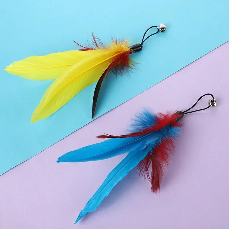 Pet Cat Toy with Bell Color Feather Toy Fishing Rod Replacement Head Feather Funny Cat Toy Cat Interactive Toys