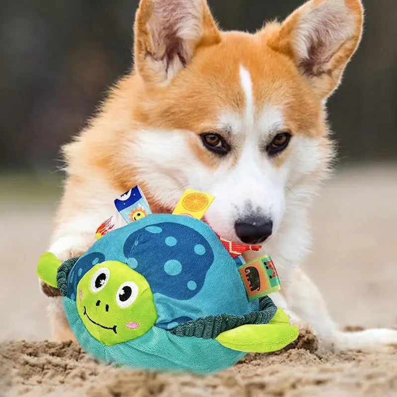 Plush Squeaky Dog Toys Tough Squeaky Teeth Toys For Pet Puppy Cute Turtle Ball Shape Design Interactive Stuffed Pet Dog Chew