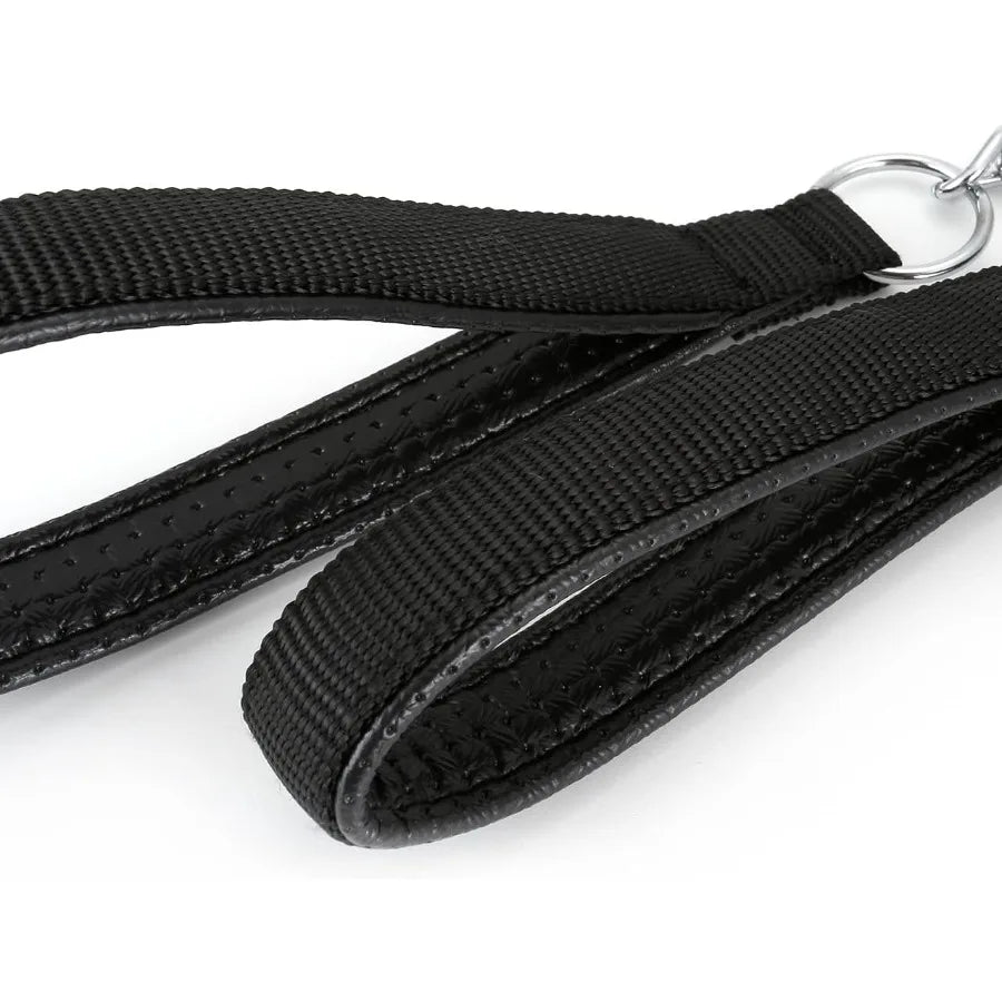 Chain Dog Leash 4FT Heavy Duty Chain Link Dog Leash Anti Chew Durable Chain Leash with Black Comfortable Soft Padded Handle for