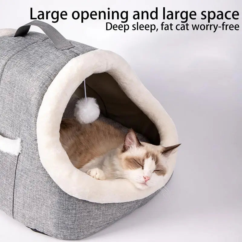 Cat Beds For Indoor Cats Detachable Covered Cat Bed Winter Cat House Warm Cave Nest Indoor Cat House With Side Pocket For Pet