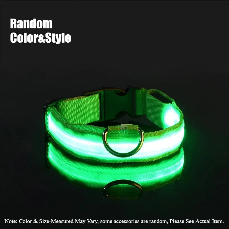 Nylon LED Night Safety Flashing Glow In The Dark Dog Leash Dogs Luminous Fluorescent Pet Dog Collar