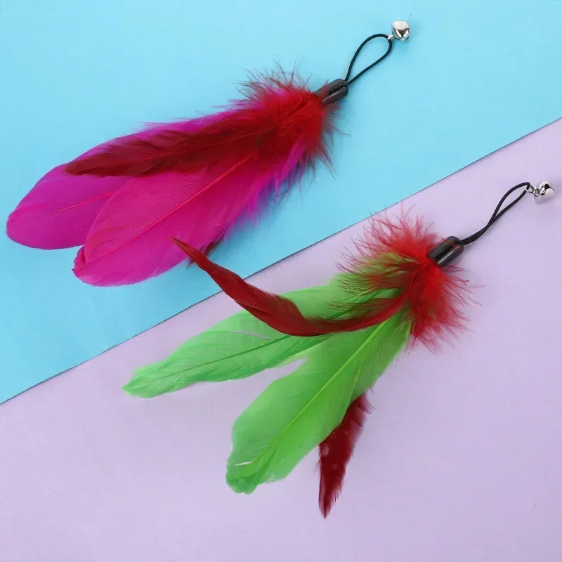 Pet Cat Toy with Bell Color Feather Toy Fishing Rod Replacement Head Feather Funny Cat Toy Cat Interactive Toys