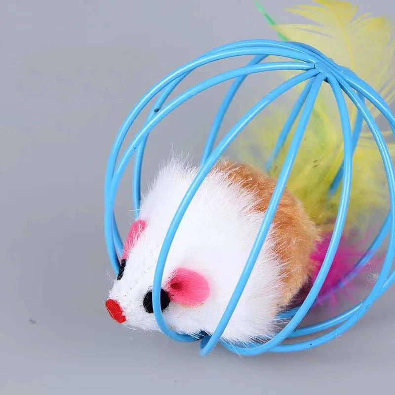 Funny Feather Mice Ball Cage For Kitten Creative Playing Toys Pet Products Play Cat Mouse Toy