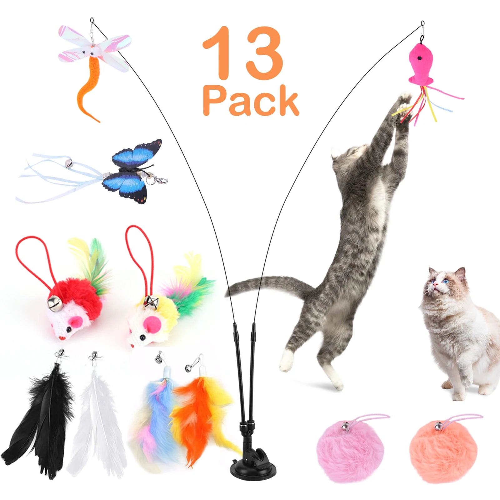 Pet Kitten Toys Variety Cat Toy Combination Set Cat Toy Detachable Teaser Stick Set Interactive Cat Toy for Cat Accessories