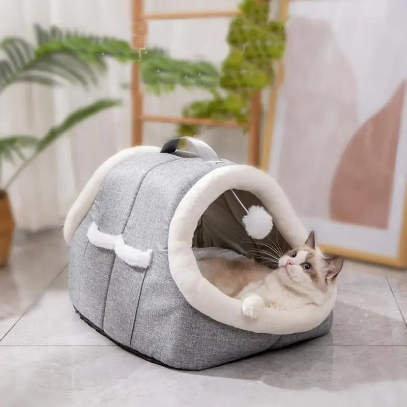 Cat Beds For Indoor Cats Detachable Covered Cat Bed Winter Cat House Warm Cave Nest Indoor Cat House With Side Pocket For Pet