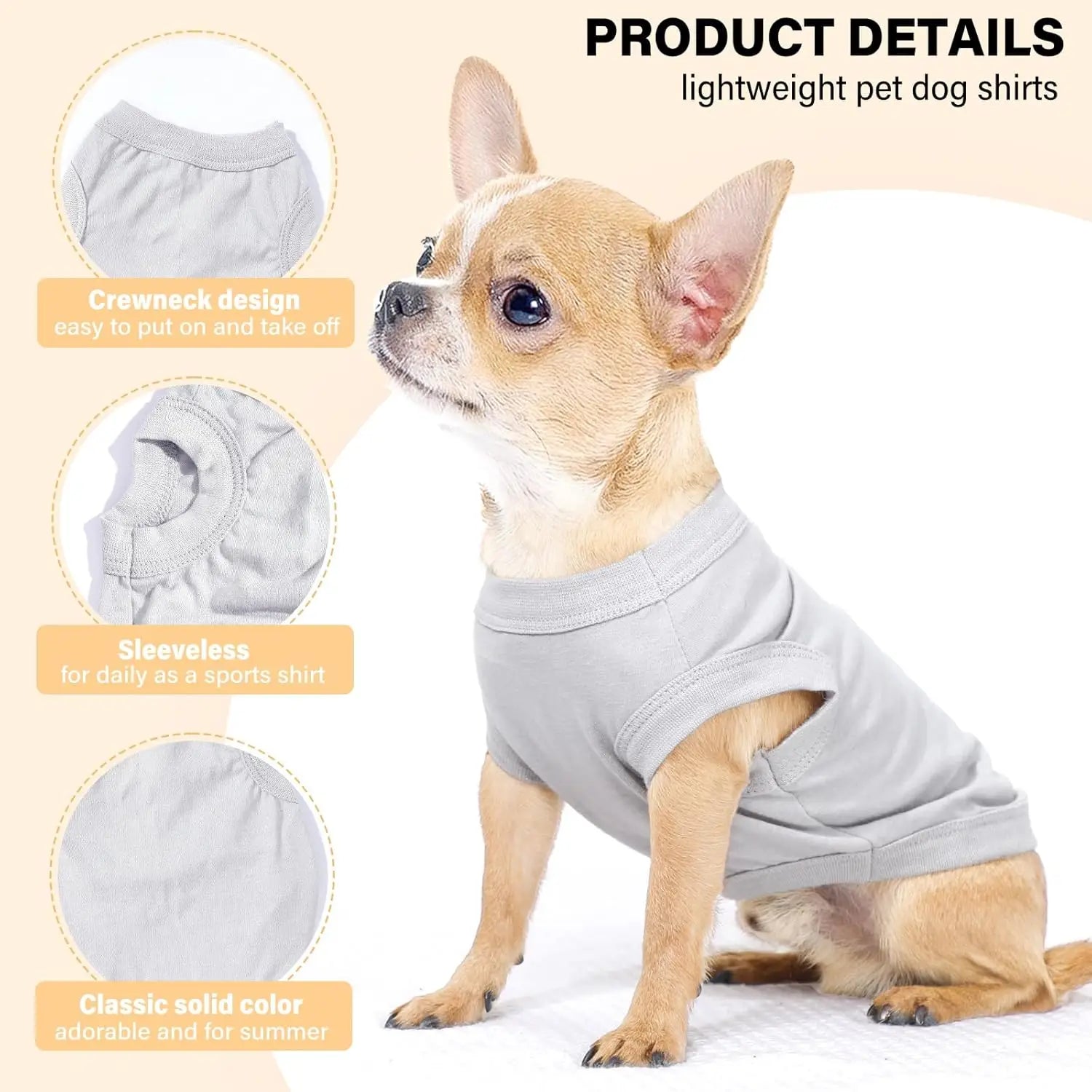 2-Pack Soft Dog Shirts – Solid Color Pet Clothes for Small Dogs & Cats, Spring & Summer Lightweight Outfits