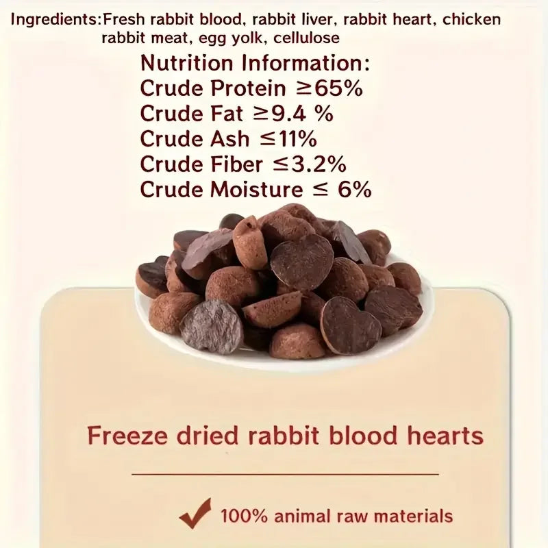Freeze-Dried Cat Treats, Rabbit Blood Pet Food for Dogs, Iron-Rich Dog Cat Treats, High Protein Training Treats, 3.5oz