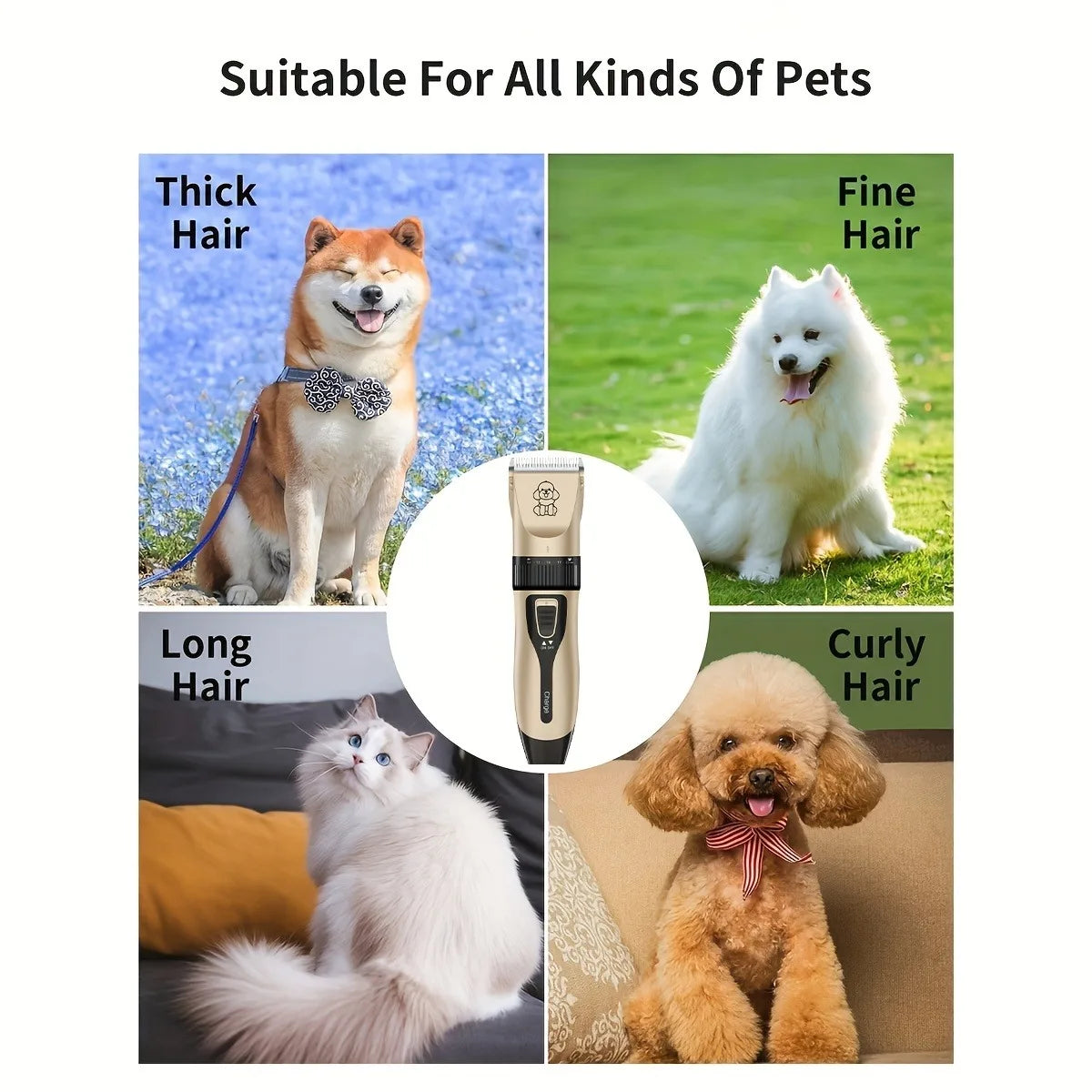 Electric Pet Grooming Kit - USB Rechargeable, Cordless Trimmer for Dogs & Cats , Professional Shaver Tool Set, Dog Grooming