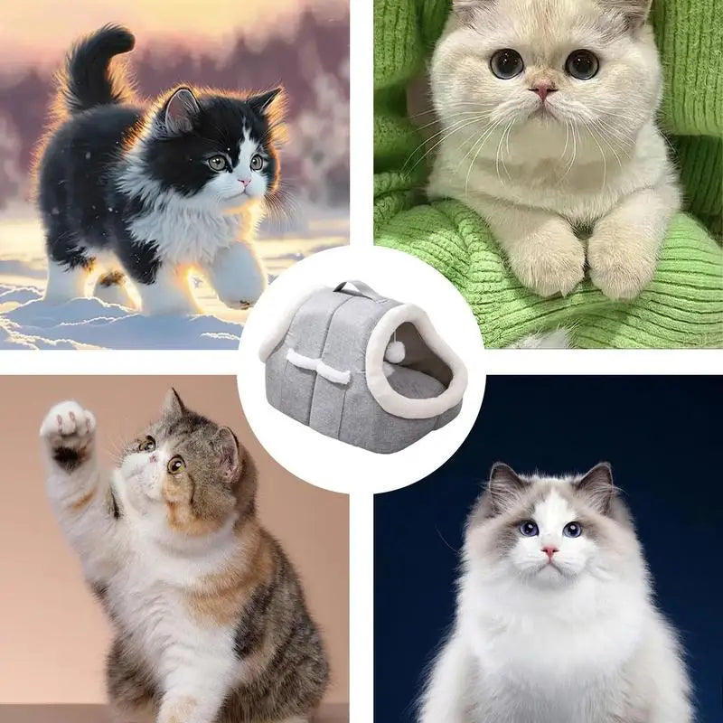 Cat Beds For Indoor Cats Detachable Covered Cat Bed Winter Cat House Warm Cave Nest Indoor Cat House With Side Pocket For Pet
