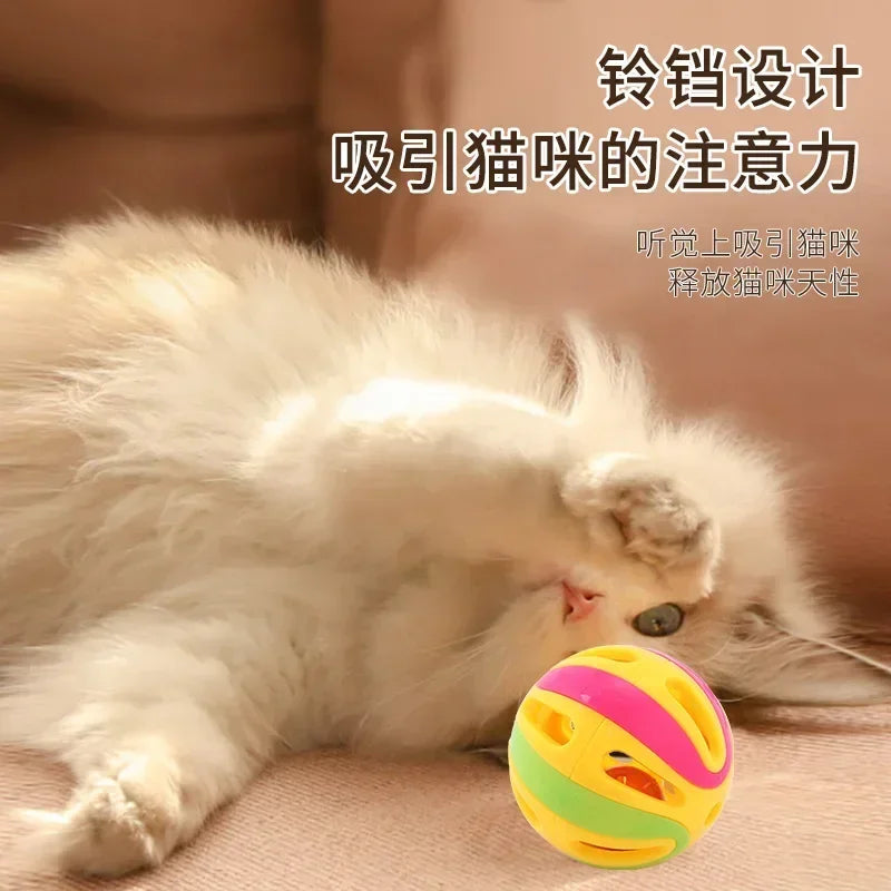Cat Toys Colorful Splicing Bell Ball Large Cat Toys Cat Self Hi Bell Pet Toys Pet Supplies Random Colors