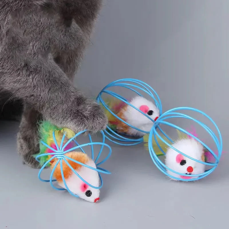 Funny Feather Mice Ball Cage For Kitten Creative Playing Toys Pet Products Play Cat Mouse Toy