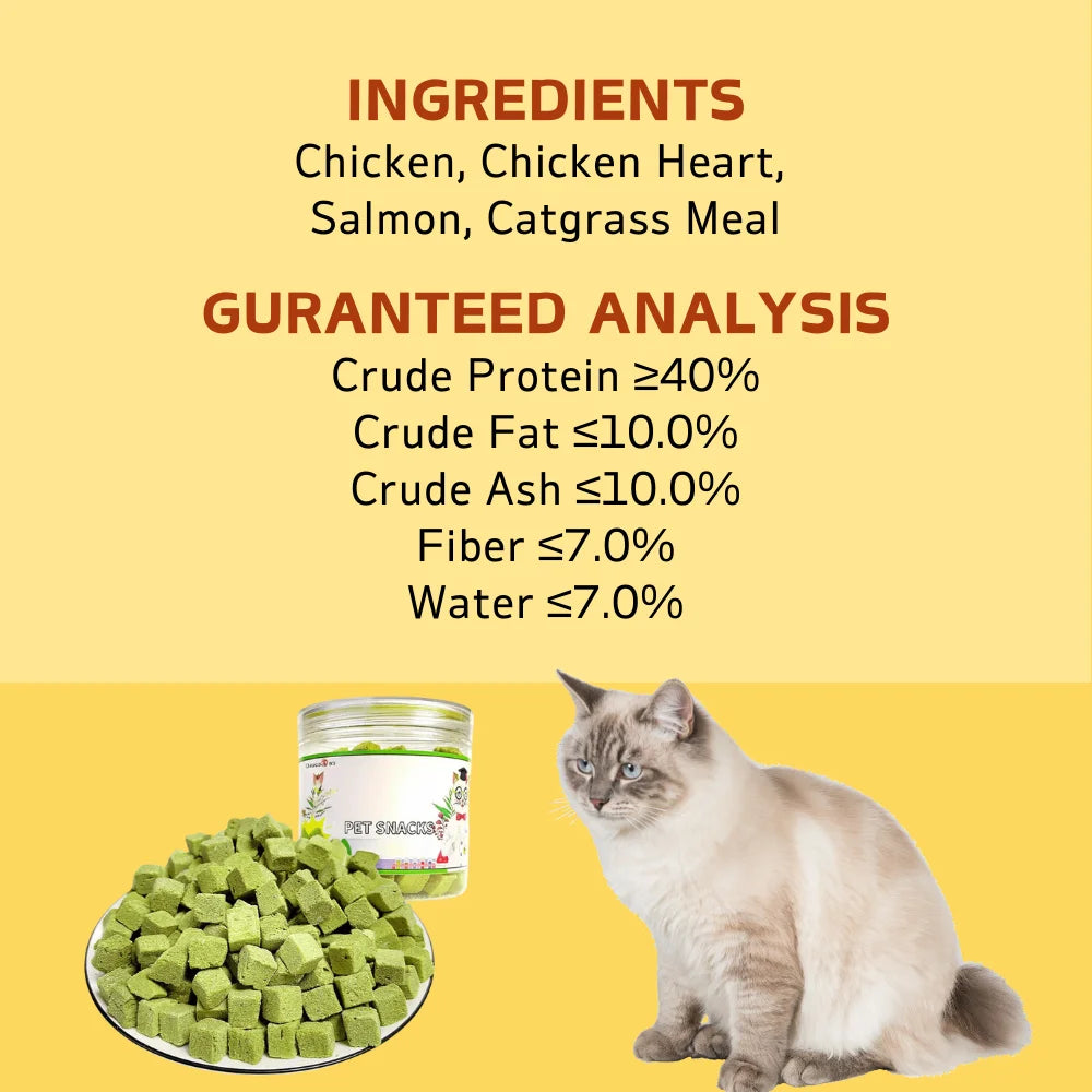 3.8oz/100g Cat Grass Treats for Hairball Support and Teeth Cleaning, Chicken Flavored Hairball Treats for Cats