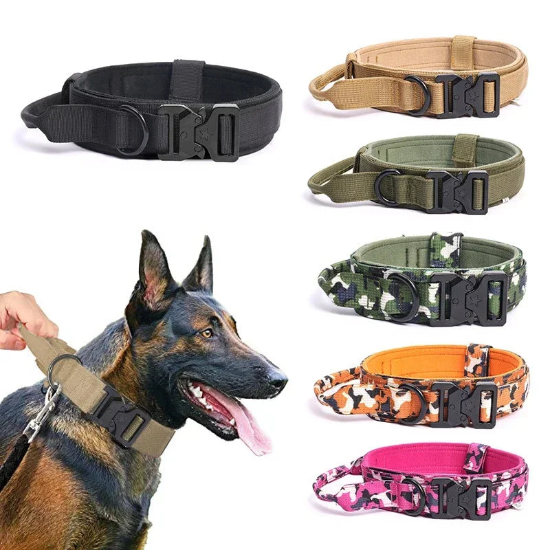 Pet Products Outdoor Tactical Dog Buckle Breathability Nylon Collar Traction Rope Adjustable Military Pets Collars