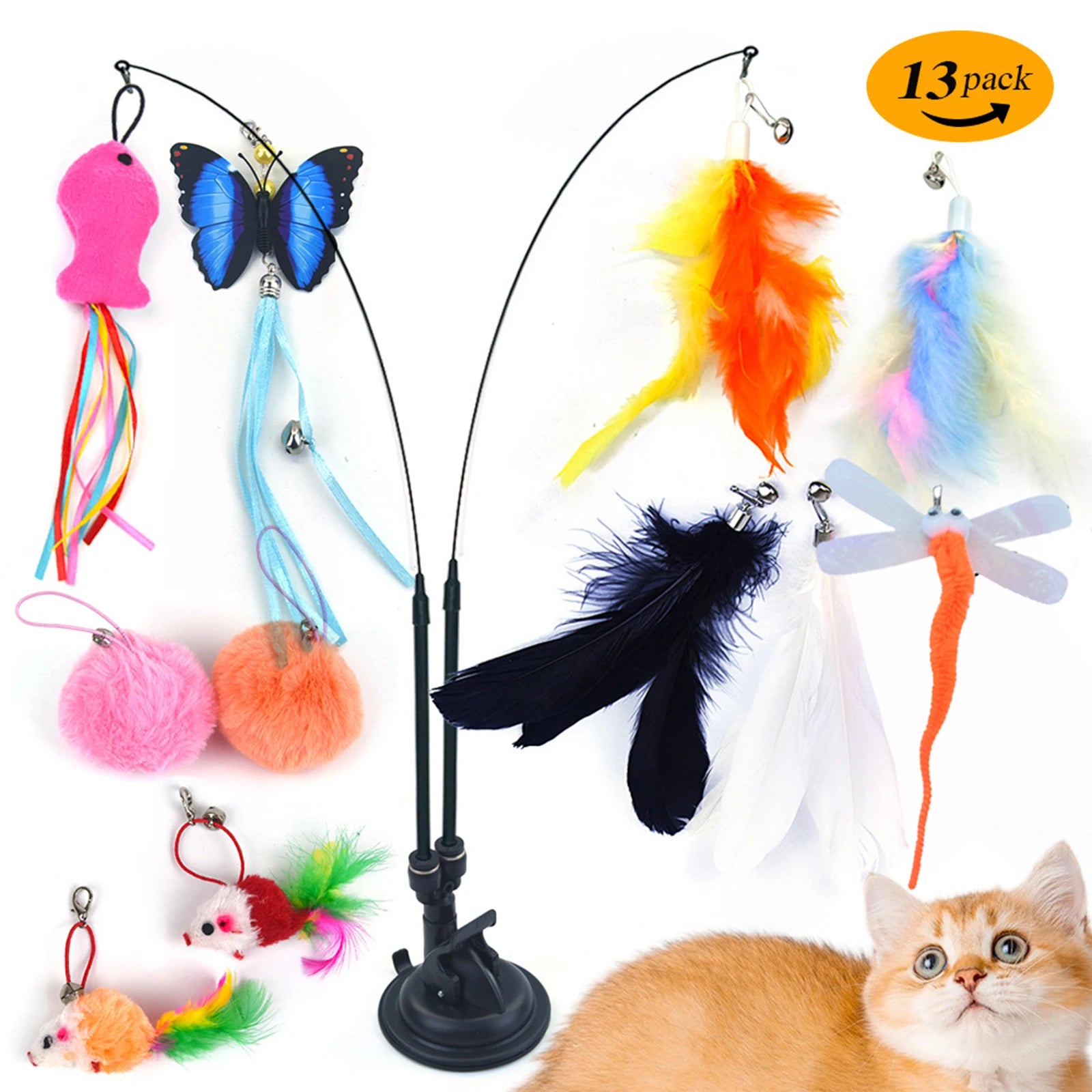 Pet Kitten Toys Variety Cat Toy Combination Set Cat Toy Detachable Teaser Stick Set Interactive Cat Toy for Cat Accessories